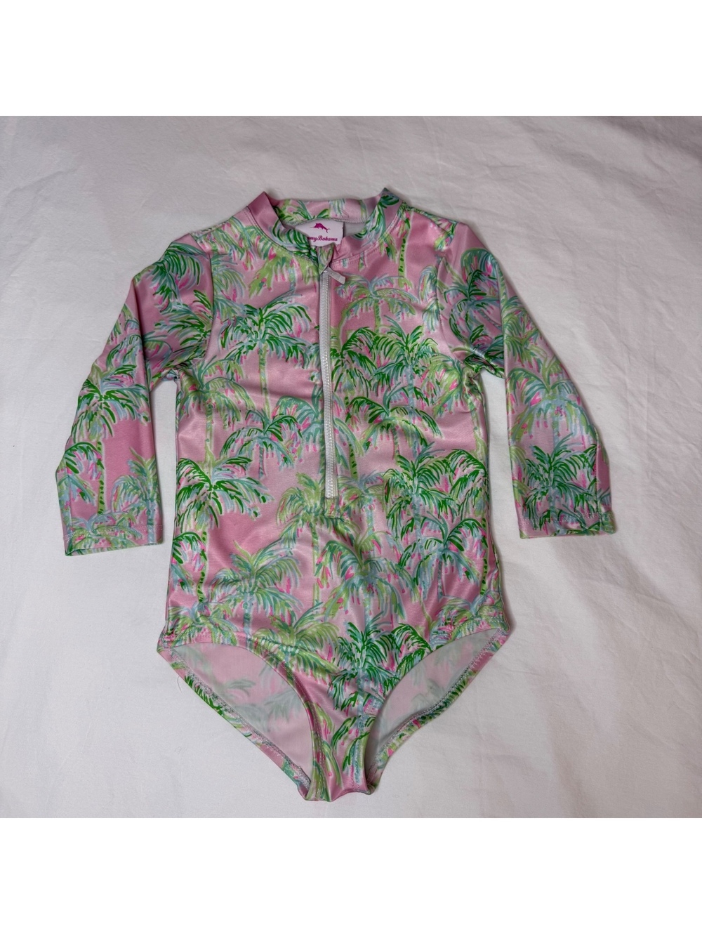 Tommy Bahama Kids 5/6 Long Sleeve Palm Tree Print Rash Guard Swimsuit